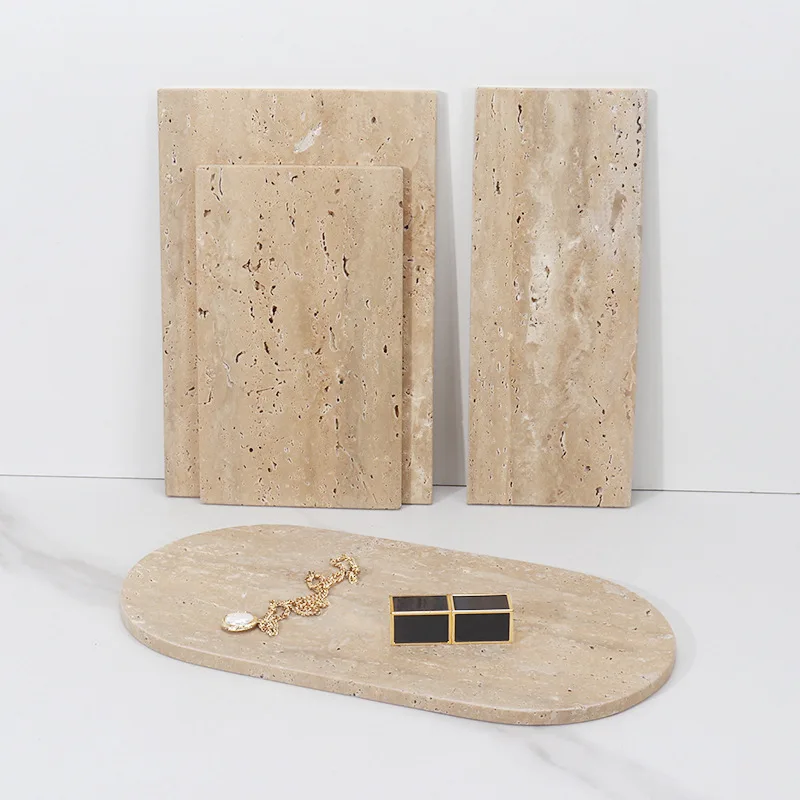 Scandinavian Light Luxury Natural Marble Tray, Rectangular Bathroom Vanity Organizer for Makeup Jewelry Storage,Stone Home Decor