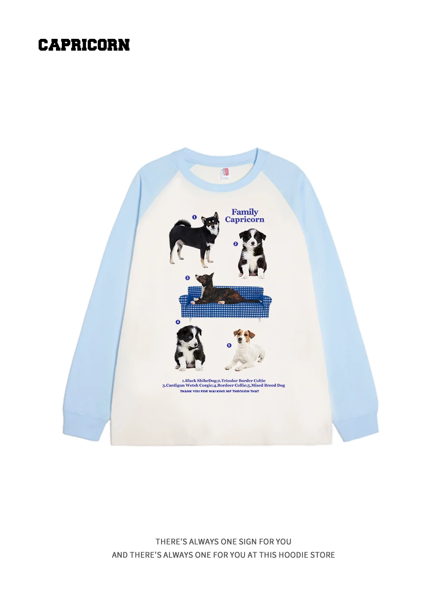 Capricorn American Style Fun Long Sleeve Doggie Sweatshirt Loose Base Shirt Long Top Women's Casual Cotton Print T-shirt
