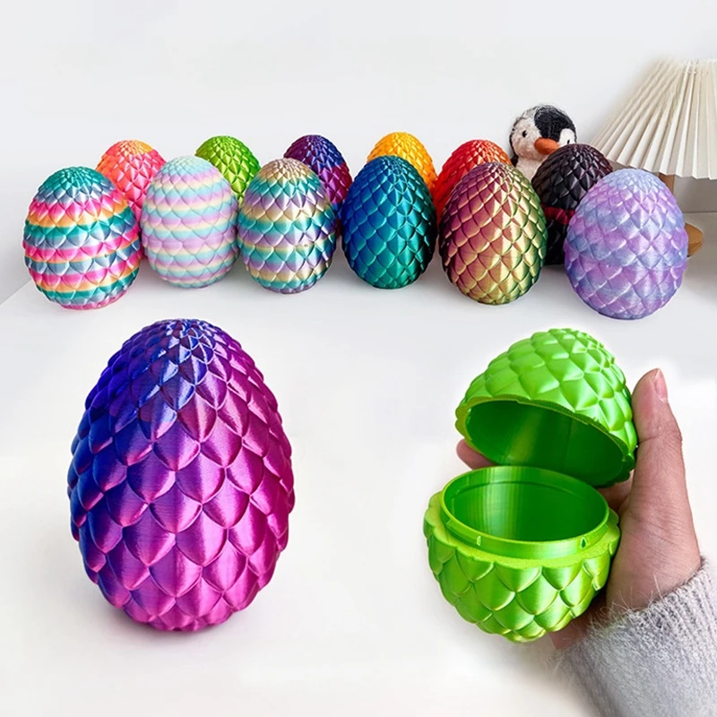 3D Printed Eggshell for Dragons Snakes Creative Easter Gift for Kid Office Desktop Ornaments Colorful Rotatable 3D Printed Toys