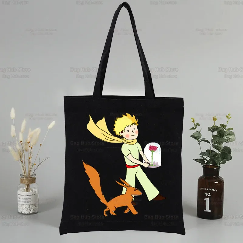 

Cartoon Earth Space Little Prince Canvas Women's College Ulzzang Black Large Capacity Casual Fashion Shoulder Bags