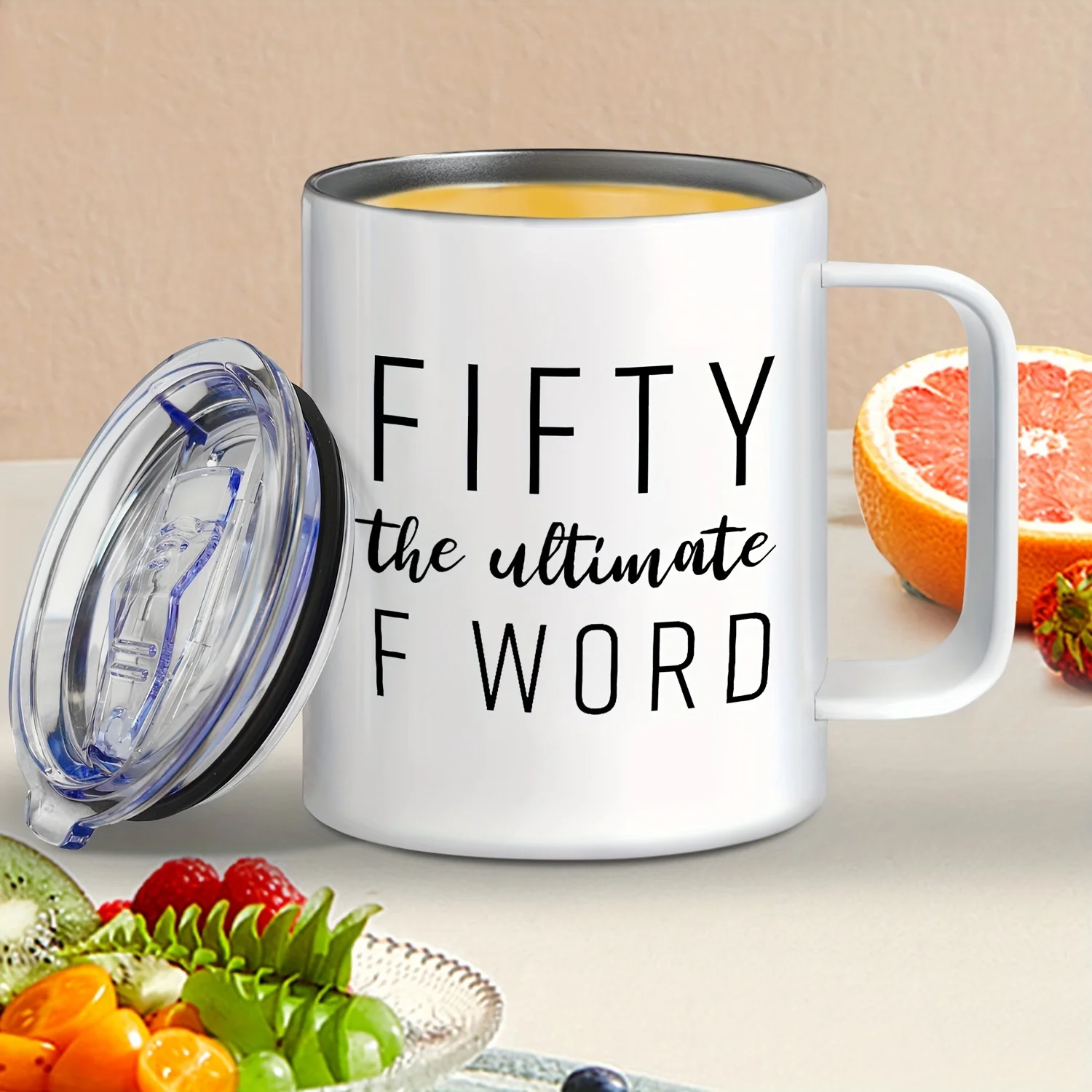 Fifty The Ultimate F Word Mug | 12oz Stainless Steel Travel Mug | 50th Birthday Gift for Women, Mom, Dad, Husband, Wife