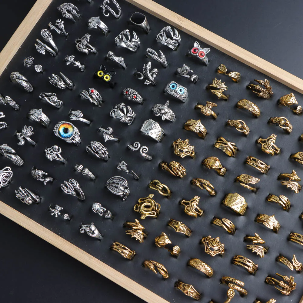 10/20/30/50/100pcs/Lot Fashion Classic Charm Retro Punk Rings For Men Women Mix Style Hip Hop Jewelry Accessories Party Gifts