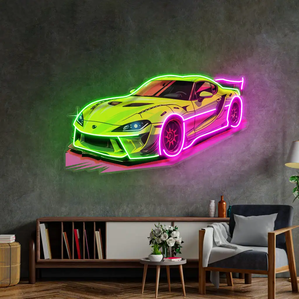 Sport Car Neon Sign Wall Art Decor Business Car Shop Sign UV Print Car Neon Garage Wall Hanging Birthday Gift for Boys