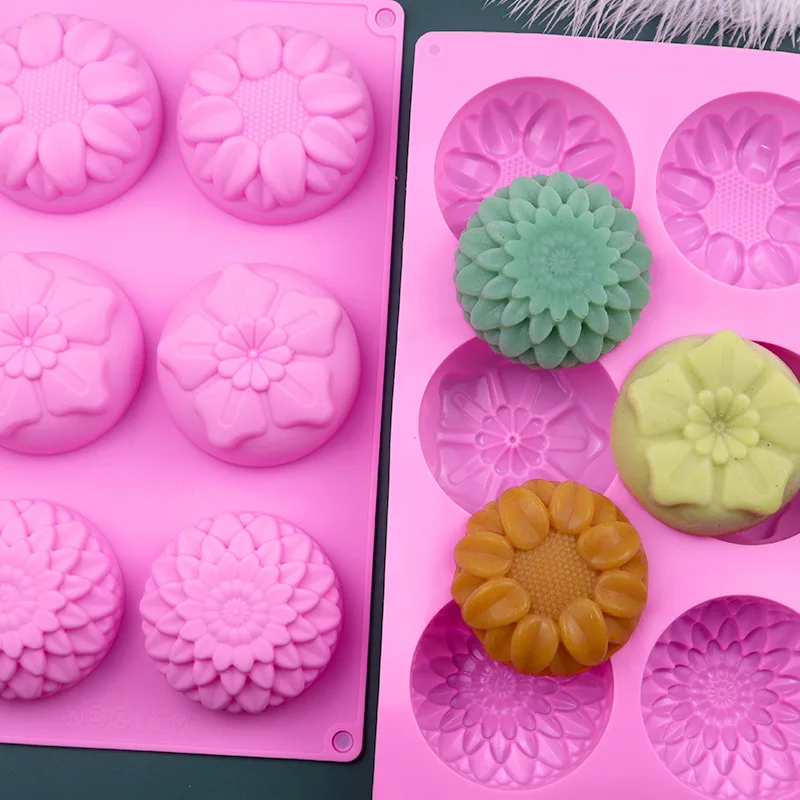 6 Cavity Flower Shaped Silicone Soap Mold DIY Handmade Aromatherapy Soap Making Form Chocolate Cake Mould Craft Making Supplies