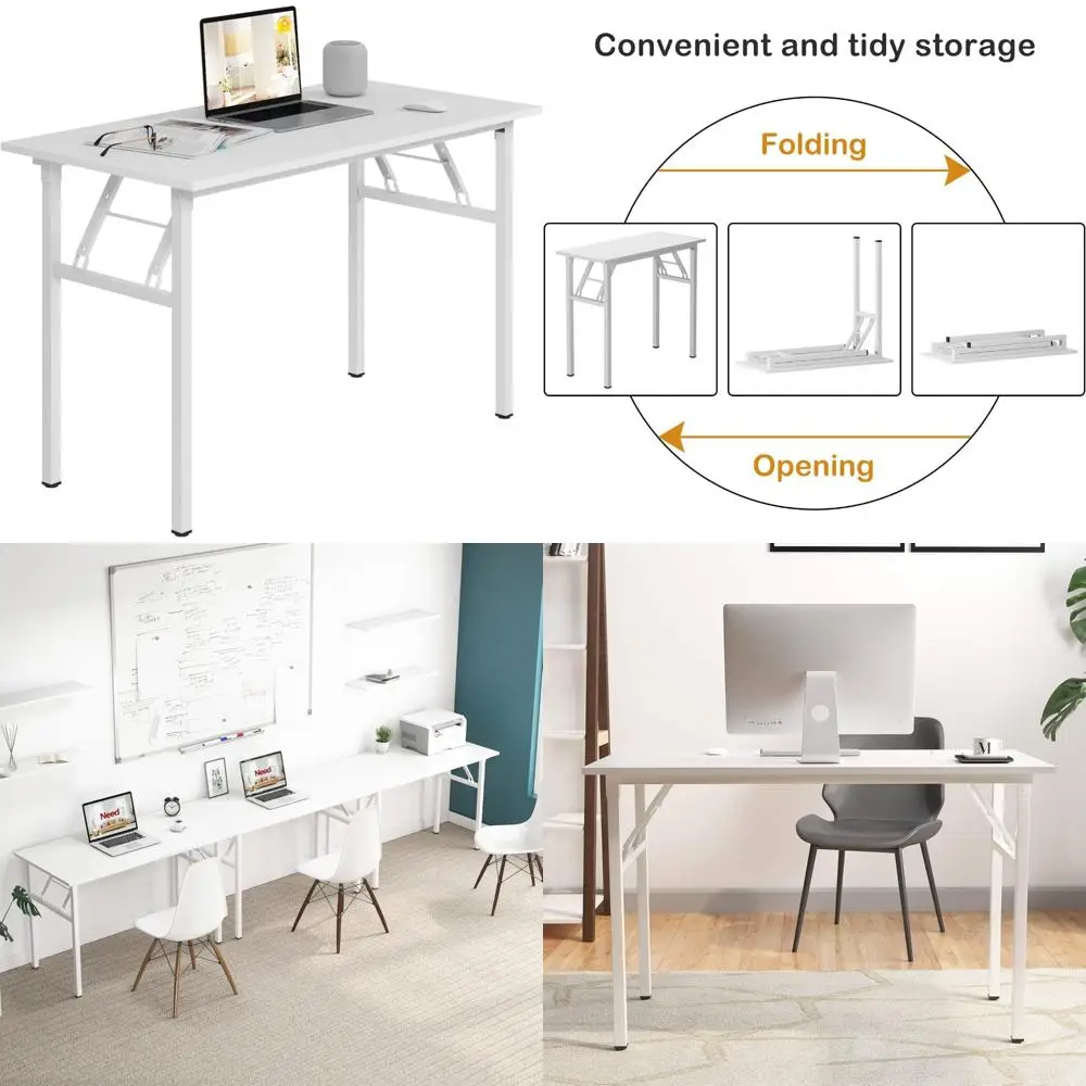 مكتب كمبيوتر محمول قوي قابل للطي سعة 47.2 لتر - طاولة كتابة شديدة التحمل والمكتب المنزلي وطاولة خياطة بدون تجميع