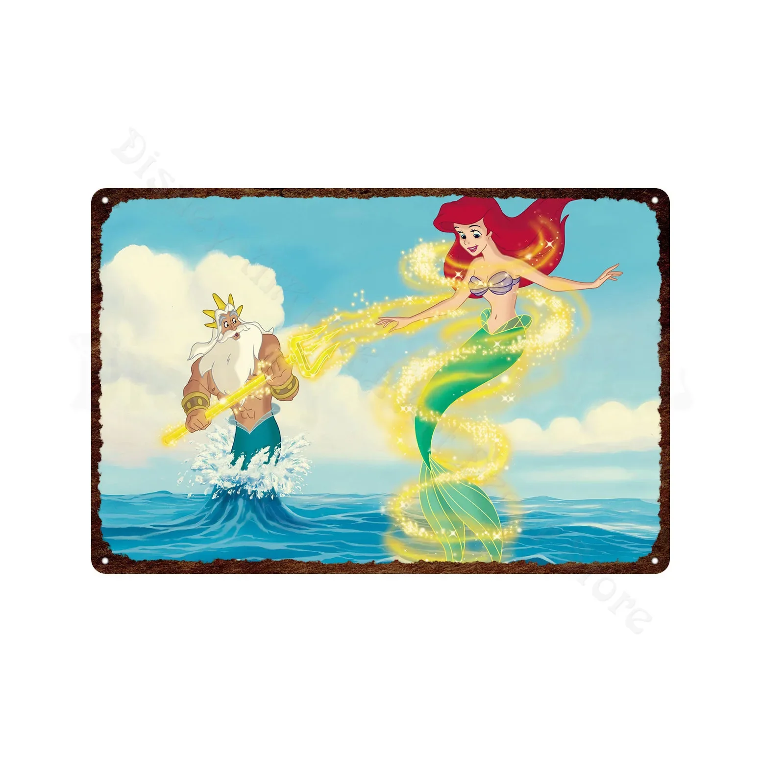 Disney The Little Mermaid Metal Signs Flounder and Music Minister Sebastian Cartoon Tin Sign Iron Painting for Girl's Room Decor