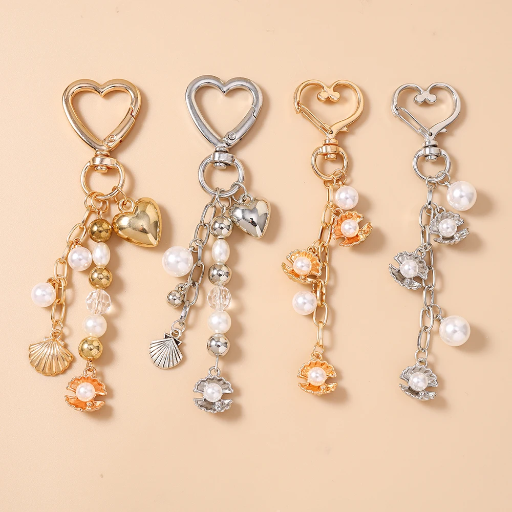 Aihua Fashion Sommer Strand Muschel Schlüsselanhänger Perlenbesetzter Schlüsselring Anhänger für Frauen Mädchen Handtaschen-Deko DIY Schlüsselanhänger Schmuck – Detail 5
