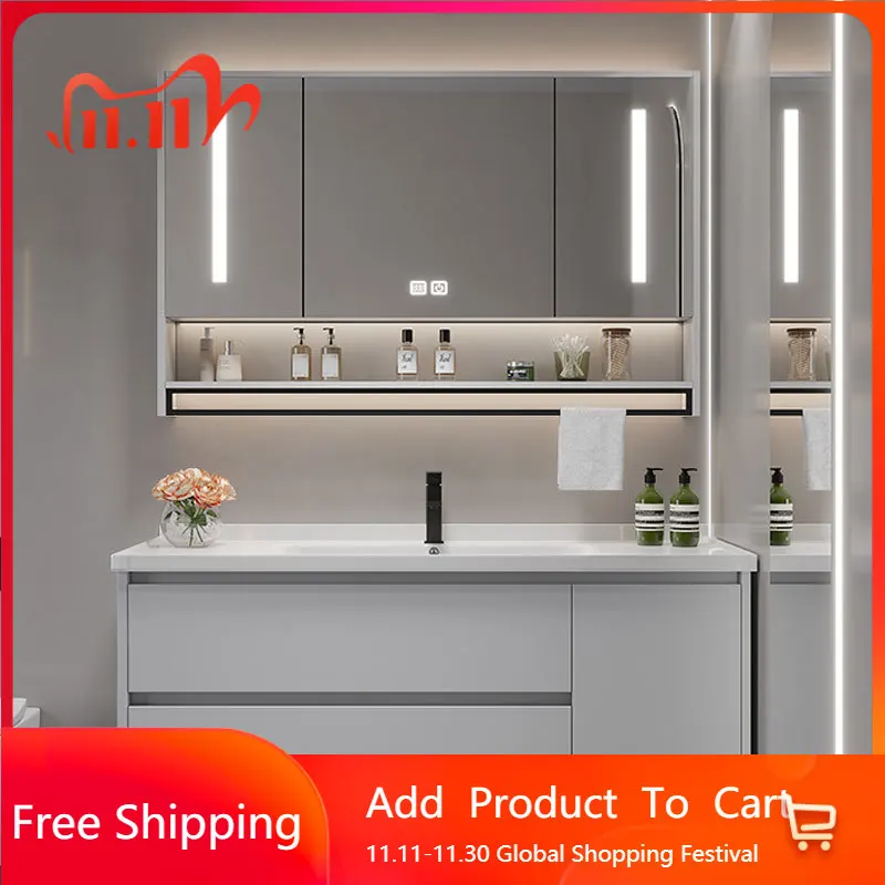 

Vintage Partition Bathroom Vanities Toilet Vanity White Light Bathroom Vanities Mirrors Storage Mobiletto Bagno Home Furniture