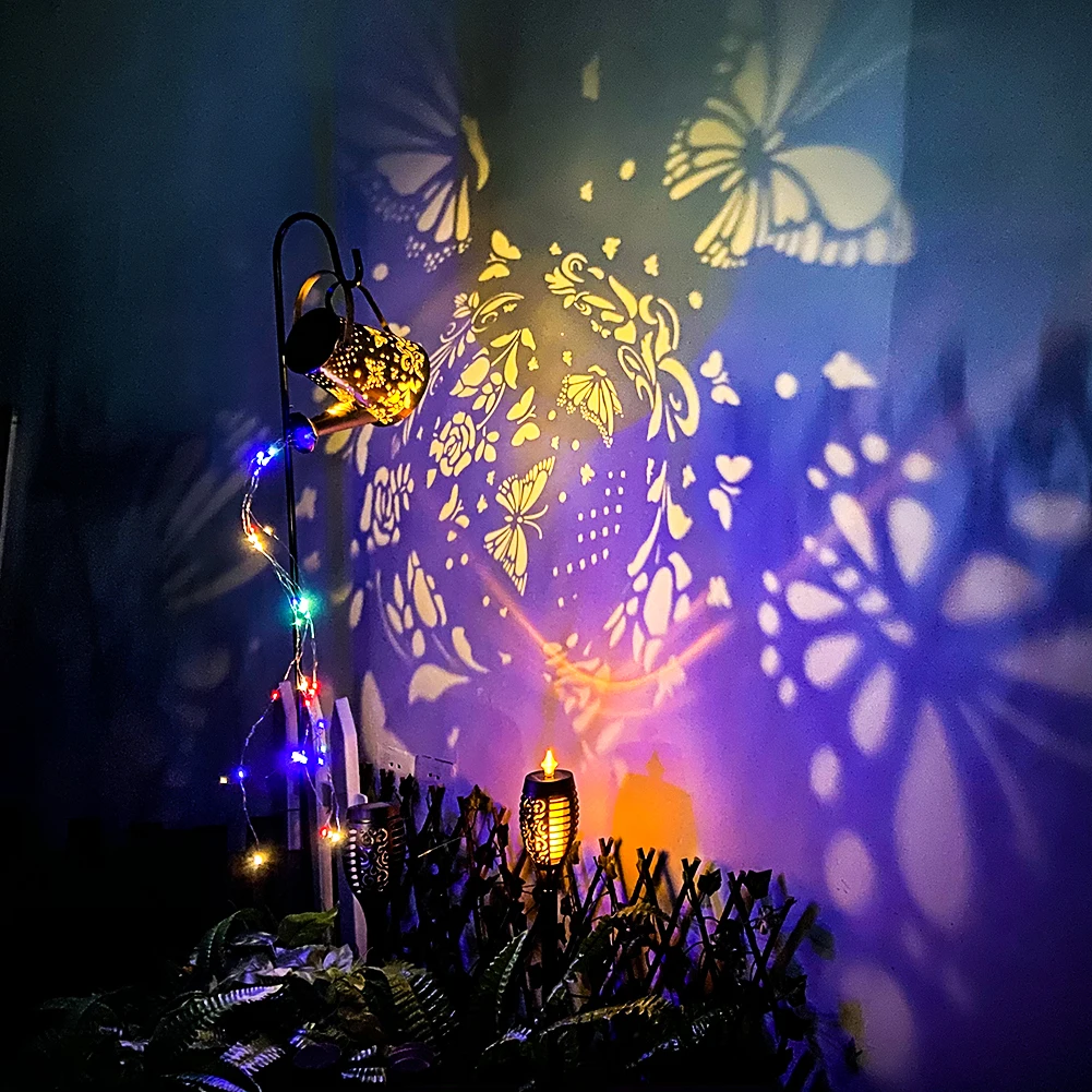 

Solar Watering Can Lights Iron Hollow Art Decorative Lamp Outdoor Garden Hanging Metal Waterproof Kettle Lanterns for Yard Patio