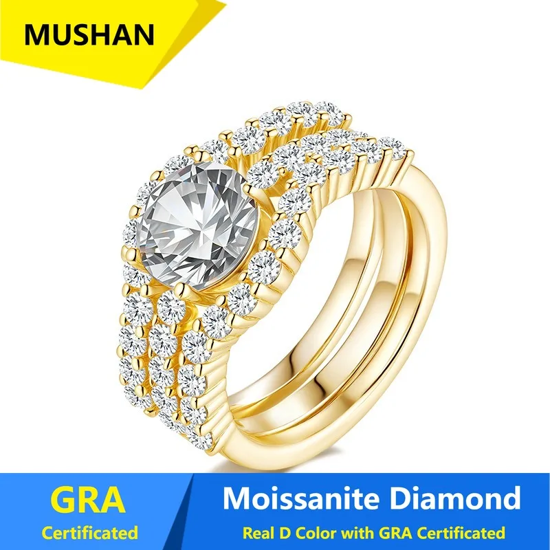 MUSHAN Luxury Jewelry 925 Sterling Silver Ring Band Women GRA Certificated Moissanite Diamond Emerald D Color Rings Fine Jewelry