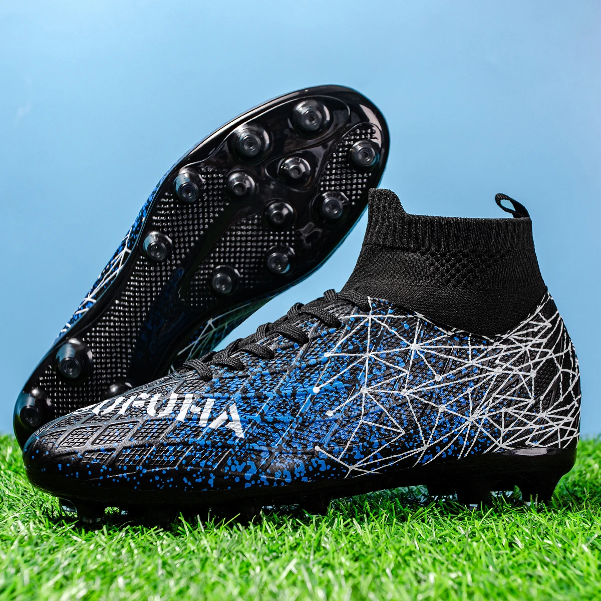 

High-top football boots, broken nails, TF and spikes FG unisex styles, 4 colors to choose from, anti-slip and wear-resistant