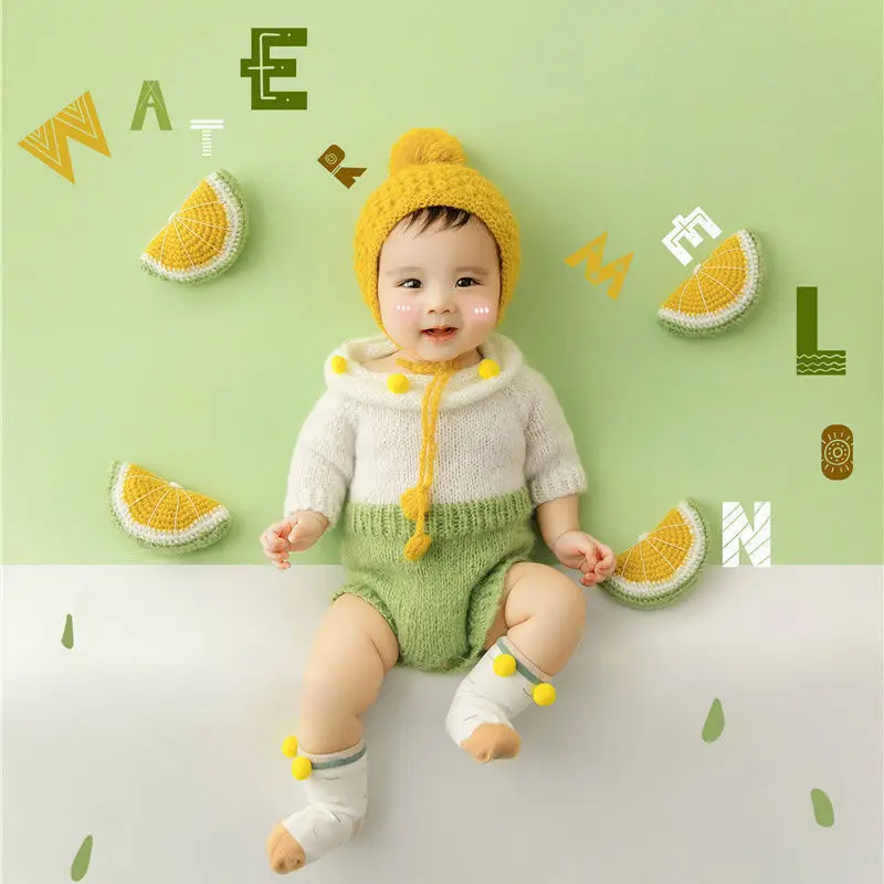 Vêtements de studio de photographie pour nouveau-nés, vêtements à thème Hami Melon, photographie de bébé, demi-année, jour 100