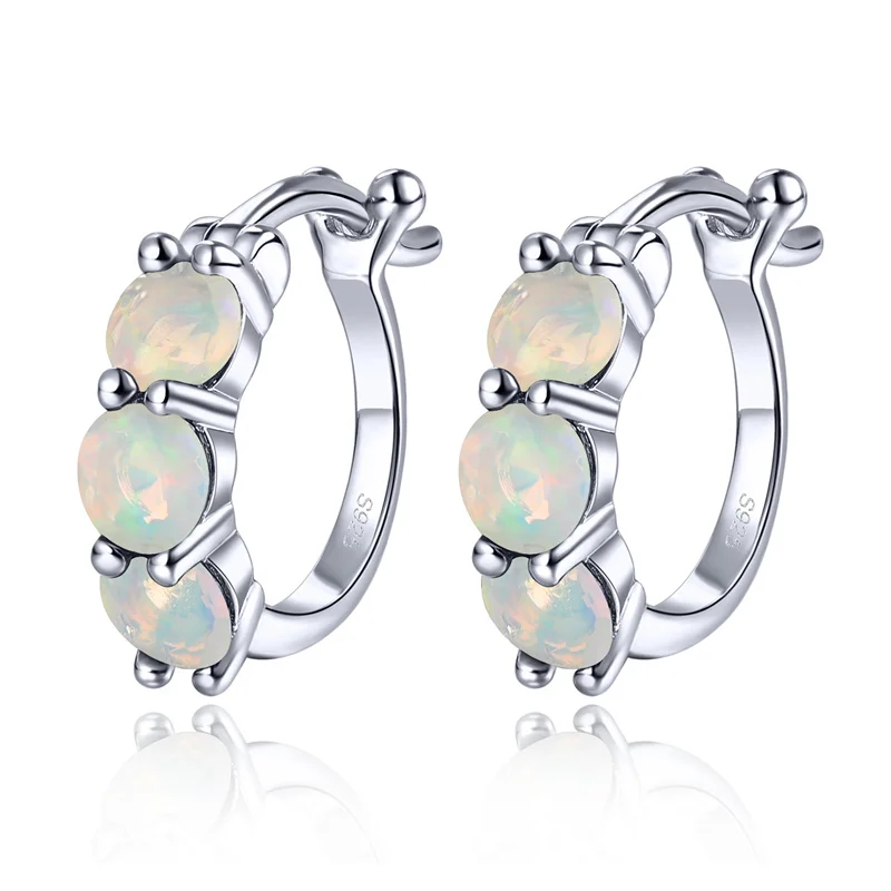 

Natural Opal Solid Sterling Silver Hoop Earring 1 Carat Faced Round Classic Simple Design Fine Jewelrys S925 Women Gifts