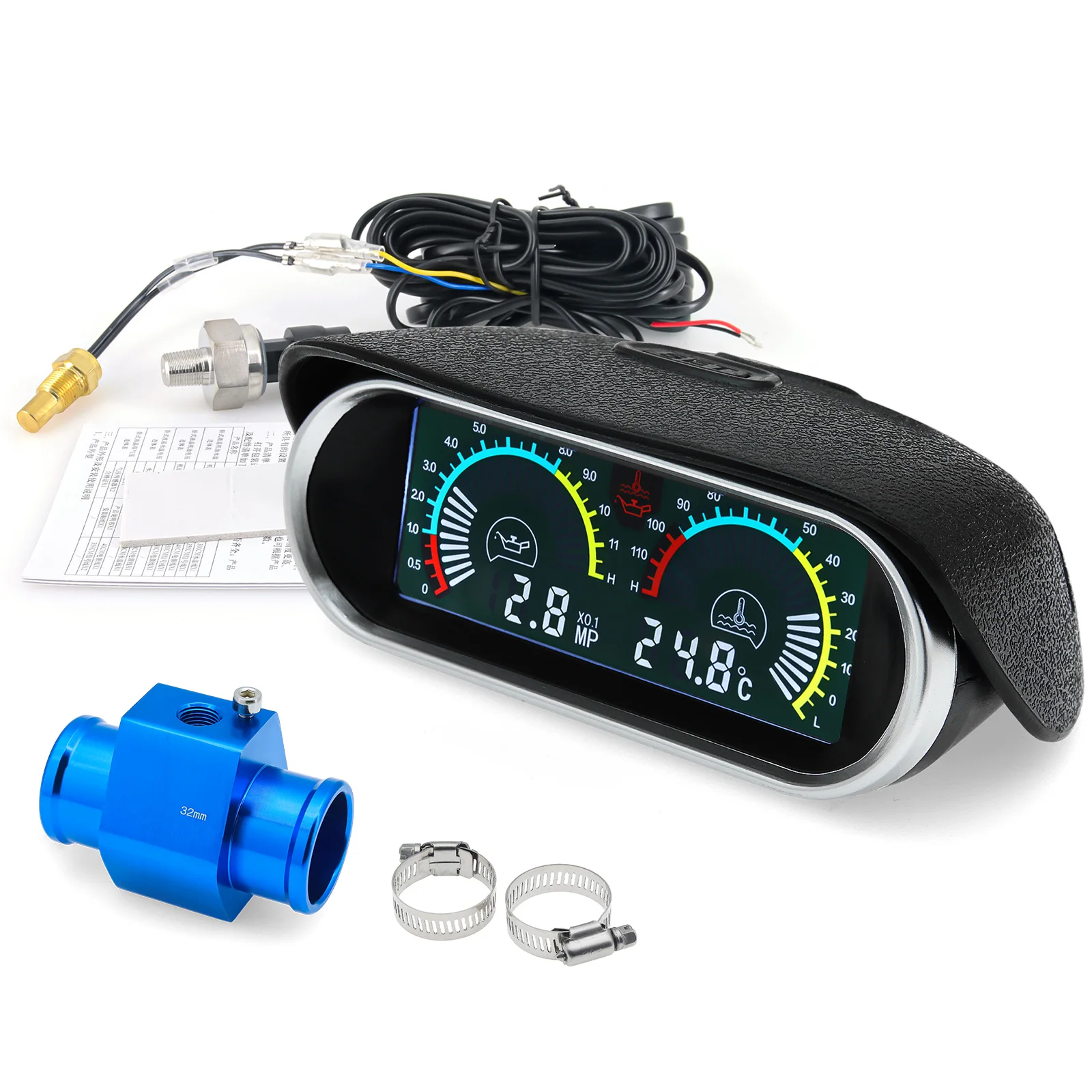 

Universal 2 IN 1 Car Gauge Auto Temp Meter Oil Pressure Indicator 1/8NPT Water Temperature Display Fuel pressure Gauge Adapter