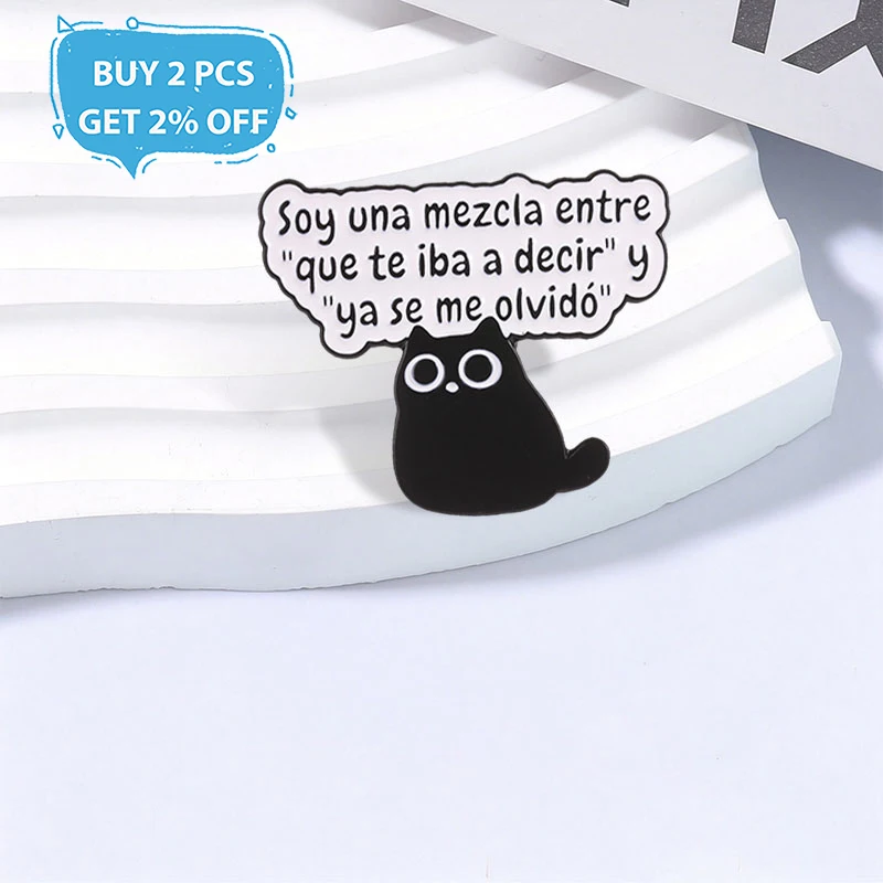 Cute Big Eyes Black Cat Badge Humor Memory Loss Enamel Pins Fashion Lapel Metal Brooch Backpack Clothes Jewelry Gift for Friends
