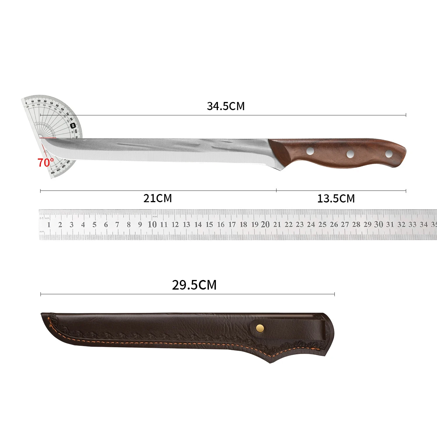 CMGF Forged Ham Slicing Knife Stainless Steel Sharp Cutting Ham Knife Commercial Extra Long Utility Knife with Sheath