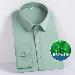 Long Sleeve Bamboo Fiber Men's Business Formal Dress Shirt Solid Color Green Non-Iron Male Casual Social Shirts