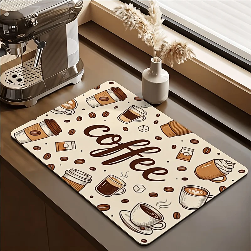 Checkered Red White Rose Pattern Print Washable Durable Kitchen Countertop Drying Mat For Romantic Home Interior Touch