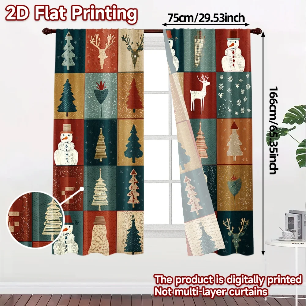 2D Flat Printing,JIT 2pcs, Curtains (Without Rod) Festive Patchwork Modern Curtains&Window Treatment Versatile Polyester Fabric