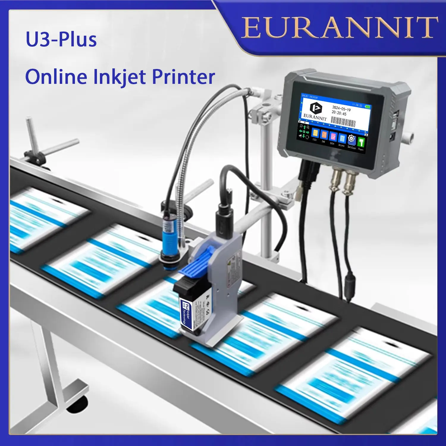 Image of EURANNIT Industrieller Online-Thermotintenstrahldrucker 12,7/25,4mm Düse Etikettendrucker Text QR-Code Barcode Logo Verfallsdatum TIJ-Drucker