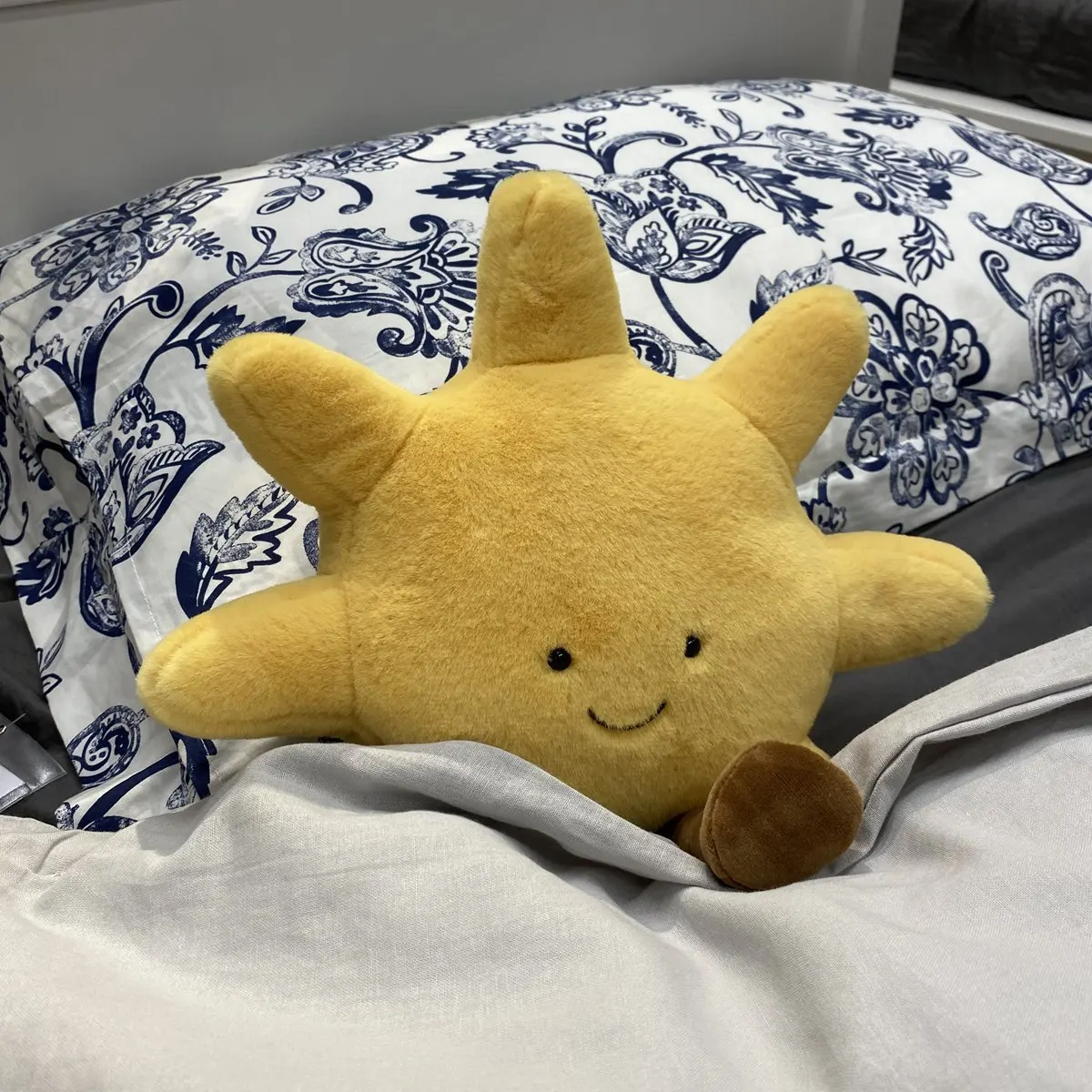 Adorable cara sonriente, Luna blanca, sol amarillo, peluche, lindo juguete de peluche meteorológico de dibujos animados para decoración de dormitorio de niños, almohada para sofá