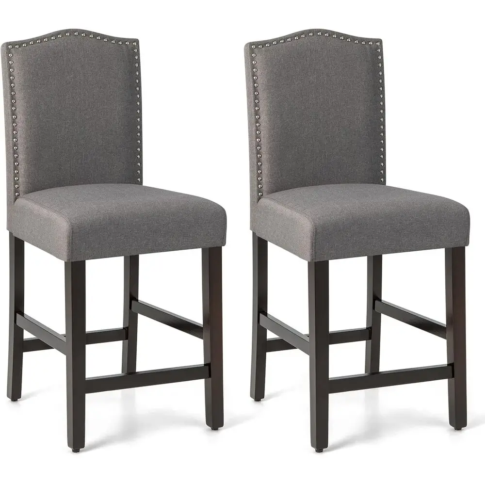 

Набор из 2 обеденных стульев по высоте, 25 барных стульев с резиновыми деревянными ножками, подставкой для ног, максимальная нагрузка 330 фунтов, барные стулья с гвоздями и мягкой обивкой.