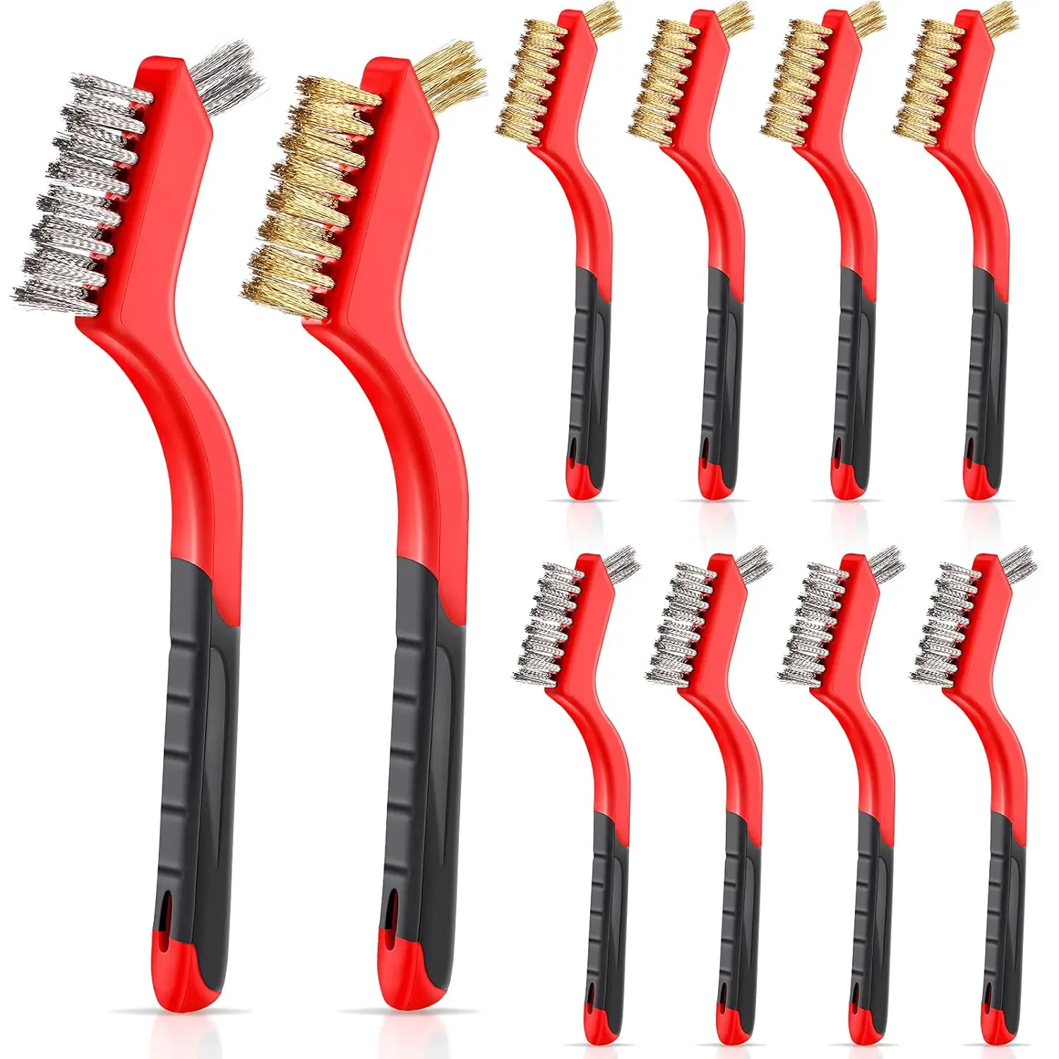 

10 Pcs Wire Brush Set Stainless Steel Brass Nylon for Cleaning Narrow Areas Rust Removal Paint Scrubbing