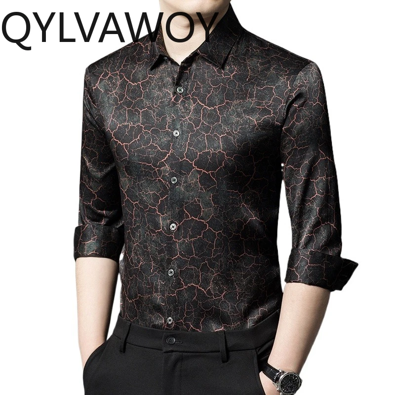 

QYLVAWOY Genuine Brand Black Shirt 90.8% Mulberry Silk Men's Shirts Business Shirts for Man Long Sleeve Loose Camisas Masculina