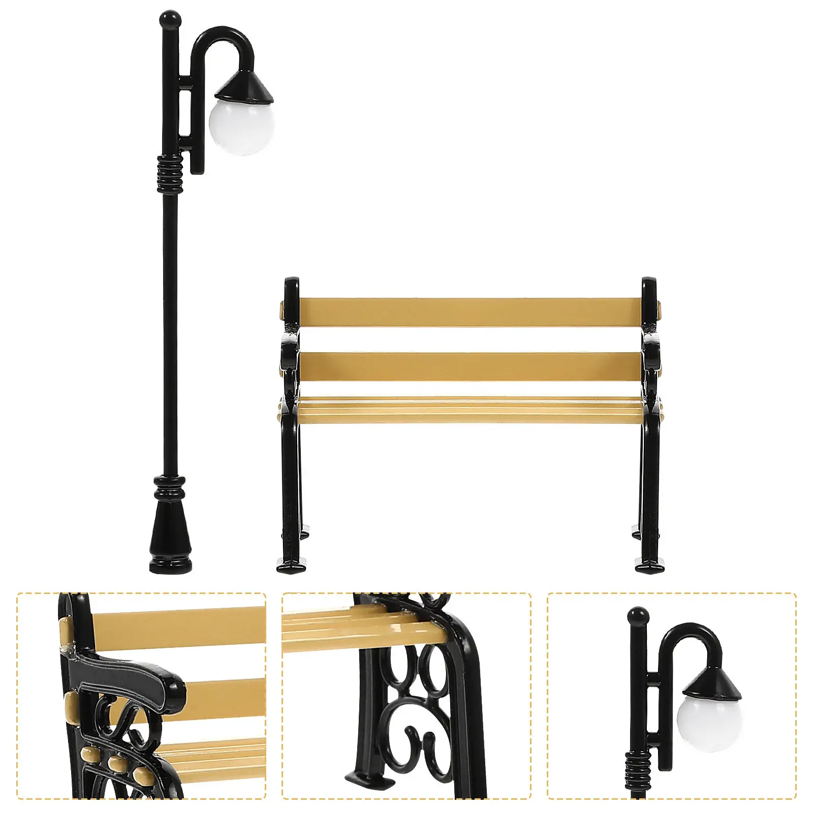 1Set Chair Decoration Micro Landscape Miniature Bench Street Light Post Home Garden Ornament Kids Room Decor