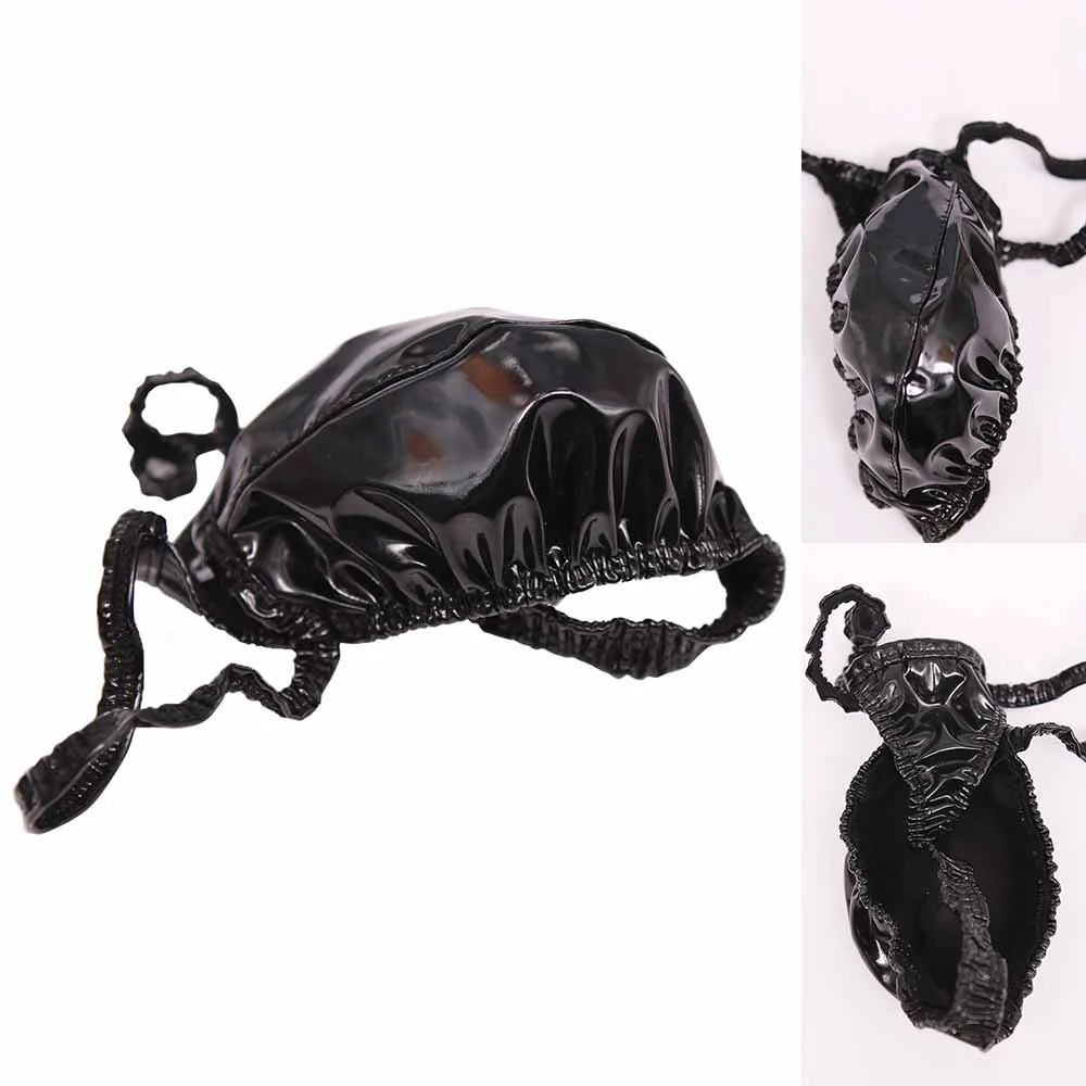 

Трусики Трусики-трусы Трусики-трусы Глянцевые мужские дышащие стринги Нижнее белье из эластичной искусственной кожи черного цвета