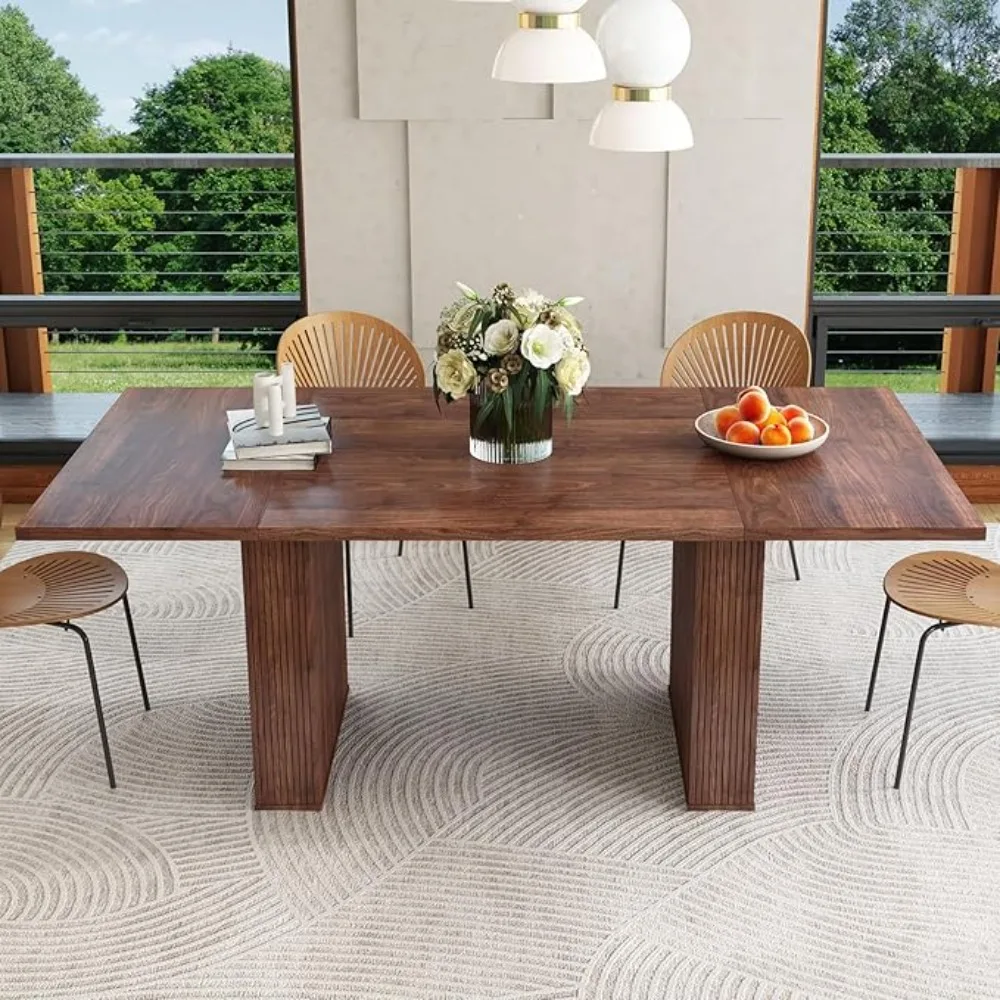 

78 Inch Dining Table for 6 8 10, Modern Farmhouse Rectangular Kitchen Table, Long Dining Room Tables with Wood Strip Base