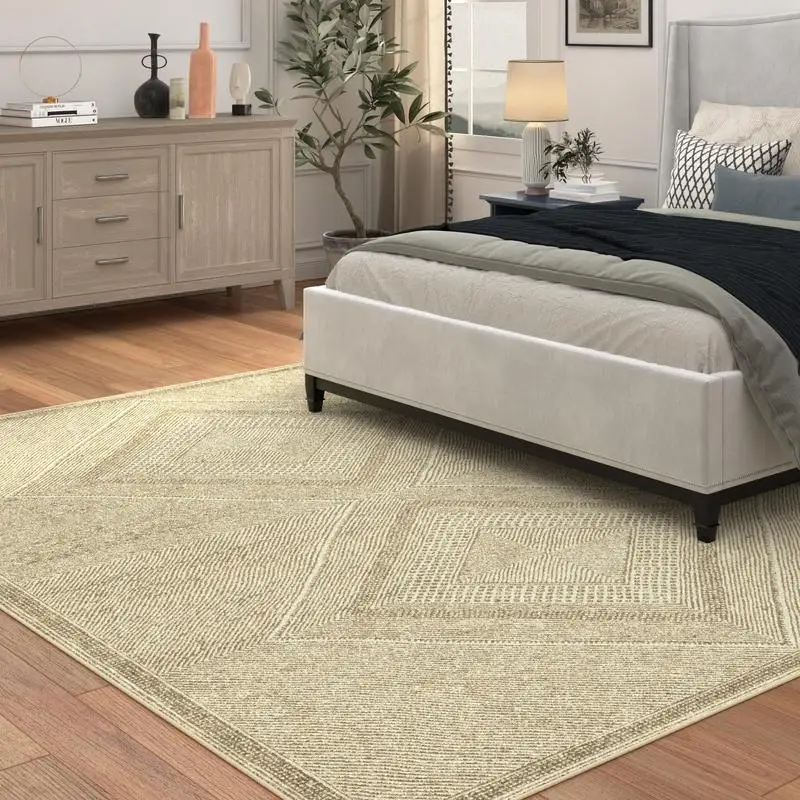 

Beige and White Viscose Area Rug 8x10 Feet for Living Room and Bedroom Décor
