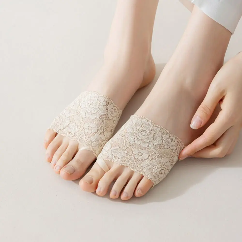 Summer Cotton Women Half Palm Socks Solid Color Toe Separator Socks Mesh Half Palm Insoles Five Finger Socks Foot Care