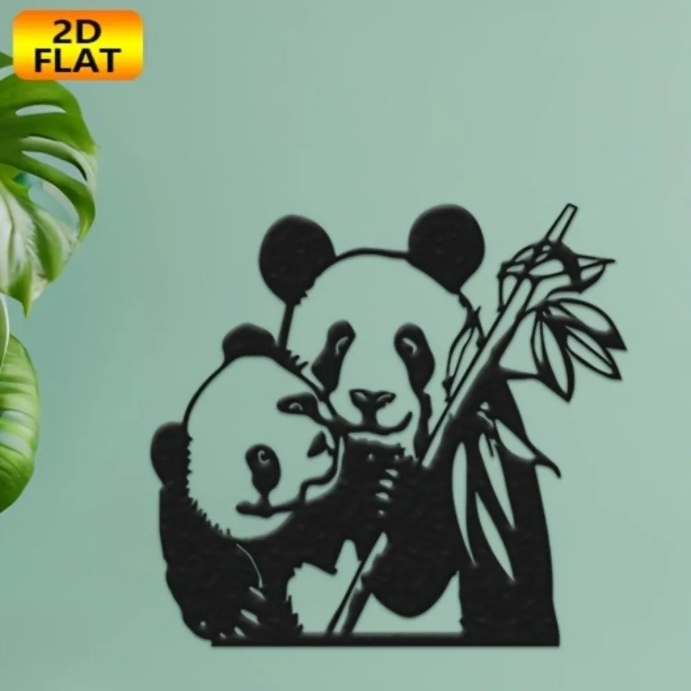 CIFBUY Metal Wall Art Panda Wall Decor 2D Flat Animal Sculpture Creative Gift for Indoor Outdoor Living Room Bedroom Patio