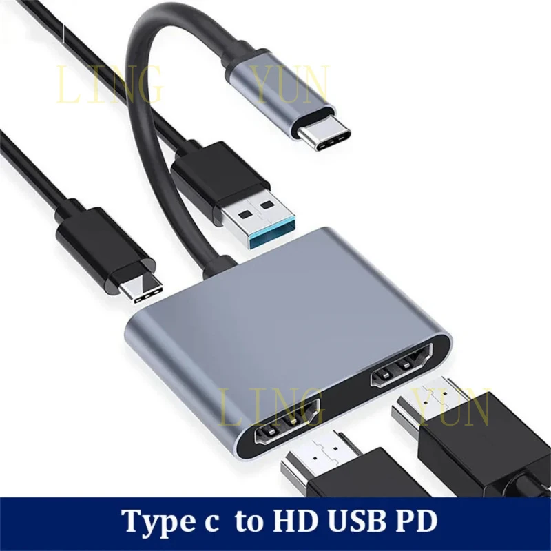 

Многофункциональный USB-C хаб 4-в-1 с двумя портами HDMI 4K, поддержкой USB 3.0 и PD