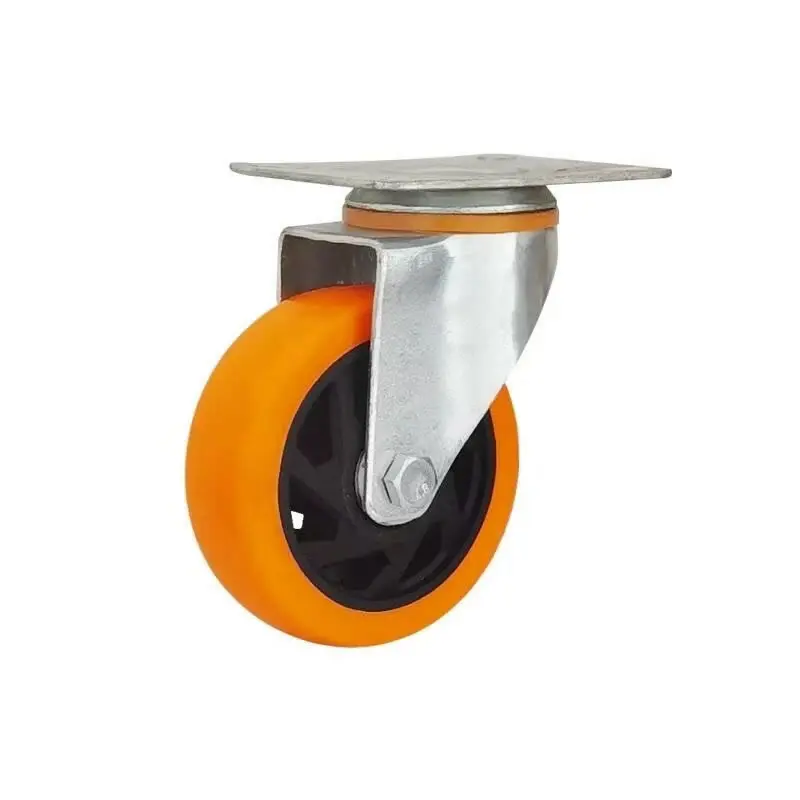 PU Replacement caster wheels with double bearings orange color high load capacity wear resistance furniture wheels
