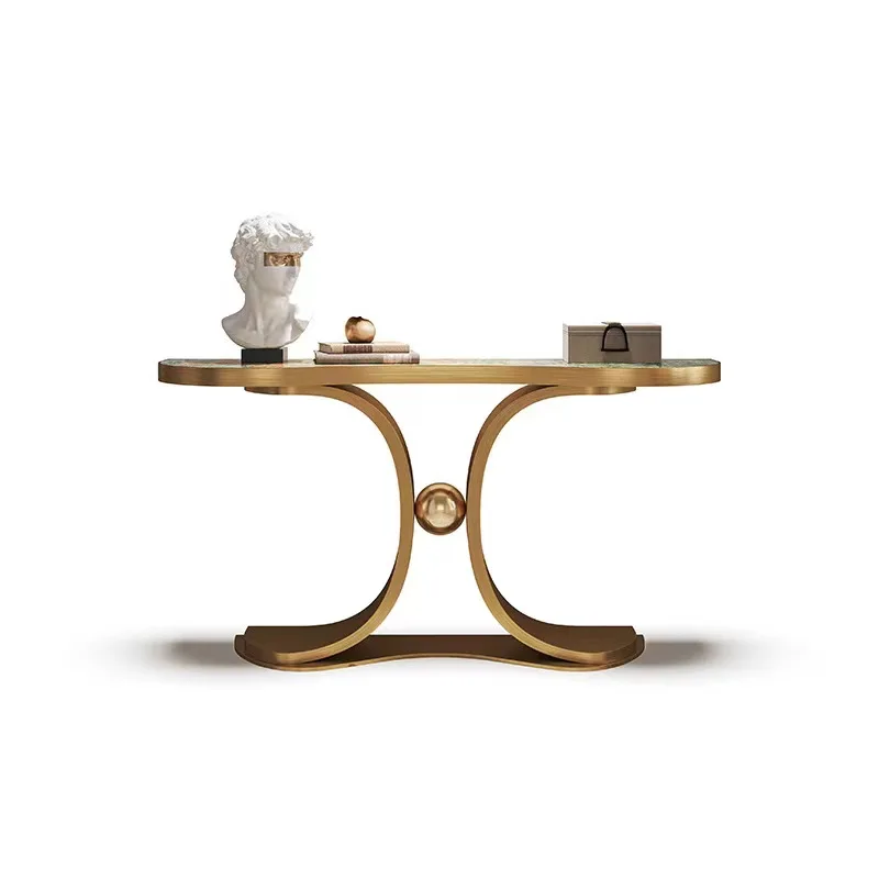 Light luxury style console desk white marble top with gold stainless steel base console tables living room furniture