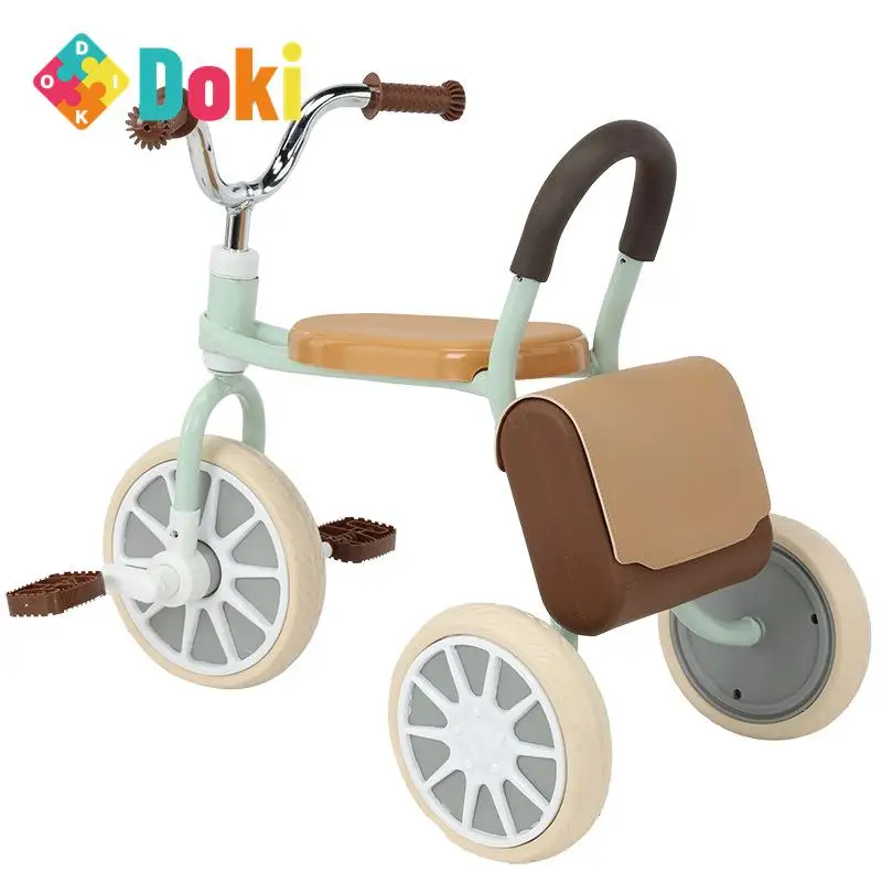 DokiToy Kreative und Interessante kinder Dreirad Pedal 1-3-6 Jahre Alt Baby Fahrrad Retro Dreirad Mit leder Tasche Kinderwagen