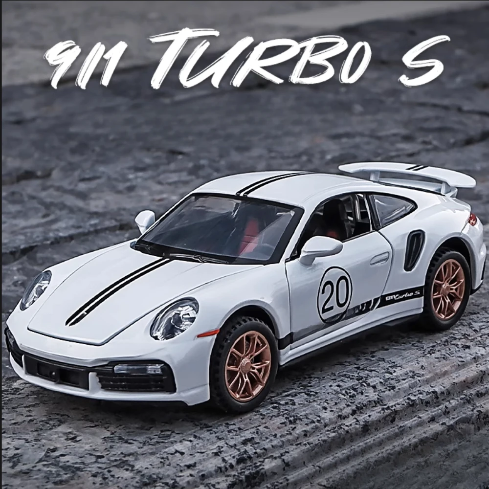 1/32 Scale 911 TurboS Alloy Diecast Toy Sport Car Models 4 Doors Opend Sound Light Pull Back Vehicle Toy for Boy Gift Collection