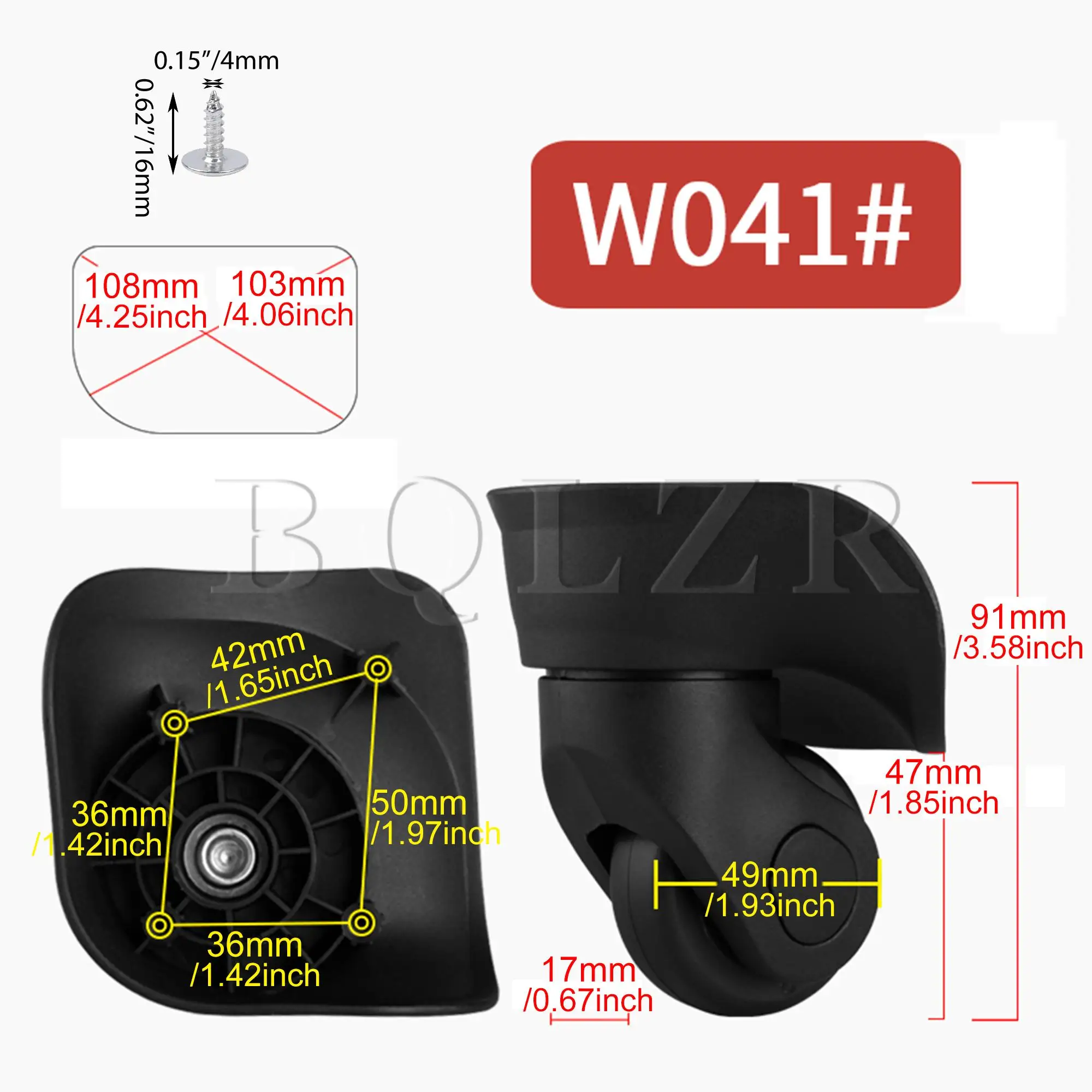 2Pieces DIY BQLZR 9.1cmx10.7x4.9cm Black Plastic Left & Right Luggage Swivel Wheels Replacement W041