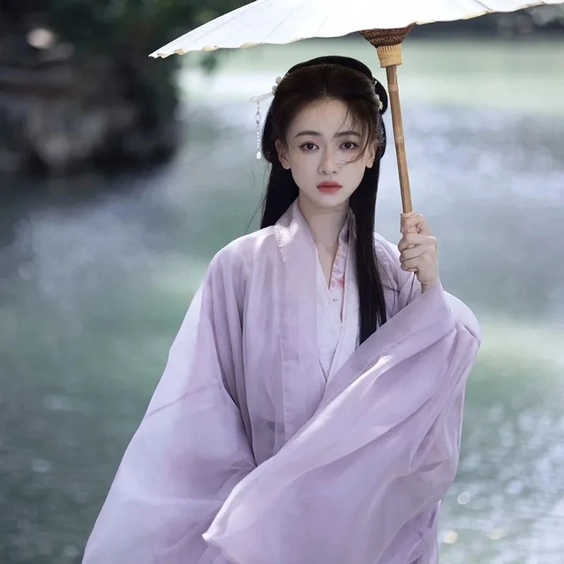 

2025 Dress Women Ancient Print Big Sleeve Chinese Traditional Hanfu Outfit Purple Fairy Gown Skirt Dance Performance dsfd2