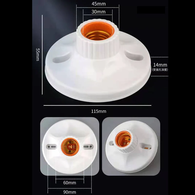 E27 Screw Surface Mounted LED Bulb Base Bakelite Liner Paperback Lamp Holder 115mm E27 Socket Converter 6A Lighting Accessories