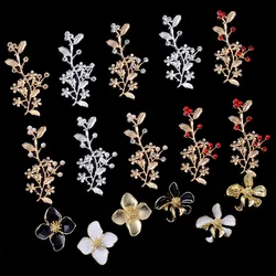 50PC Gold/silver color Alloy Material Crystal Leaf Branch Enamel Flower Charm for DIY handmade Jewelry Making Wholesale