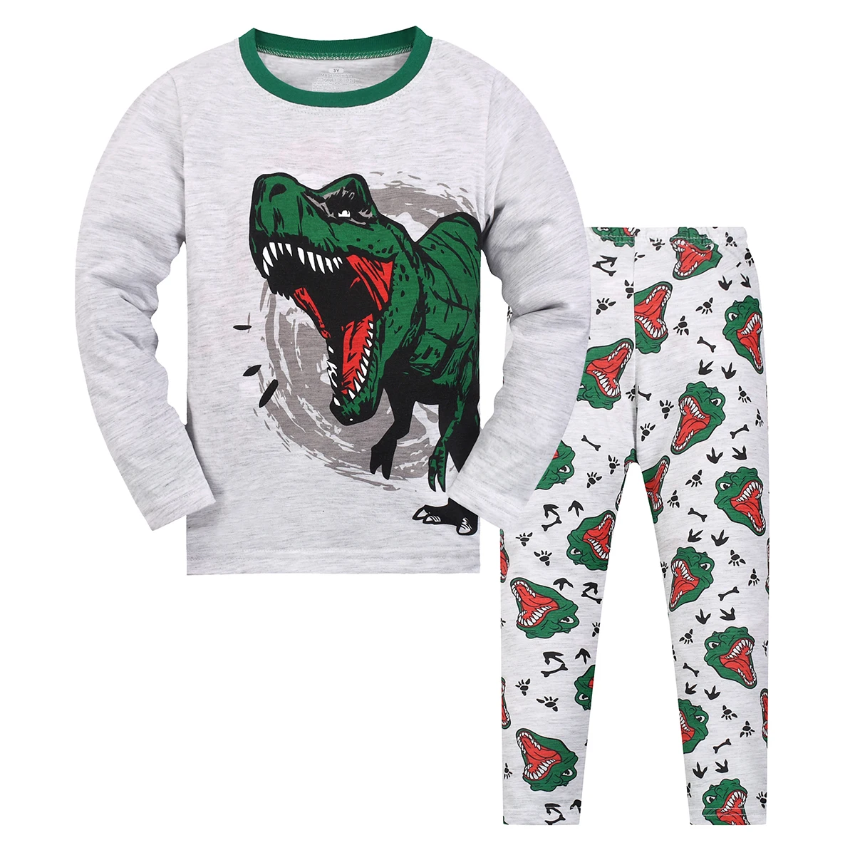 Langarm-Pyjama-Set für Jungen, Loungewear mit T-Rex-Allover-Dinosaurier-Print, bequeme Freizeitkleidung für Frühling und Herbst