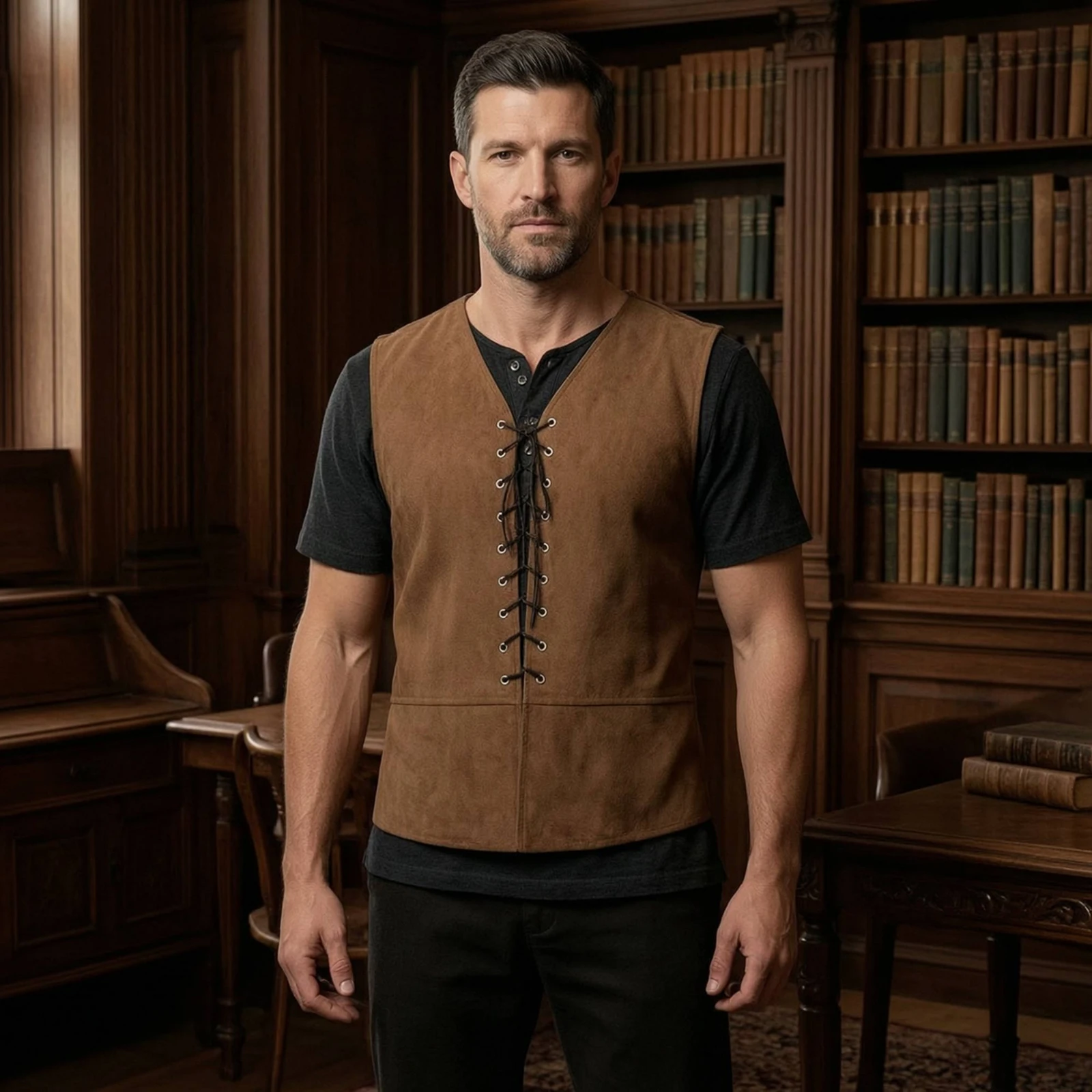 Historical Vest Sleeveless Lace-up Vest Waistcoat Breathable for Cosplayers, Cosplay, Theater