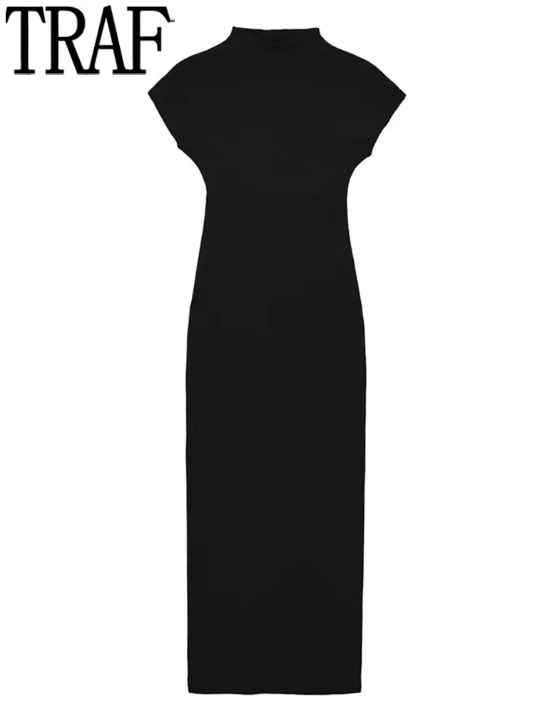 TRAF فساتين سوداء طويلة للنساء 2023 الأخضر Bodycon فستان المرأة قصيرة الأكمام ميدي فستان امرأة الصيف أنيقة المرأة فساتين
