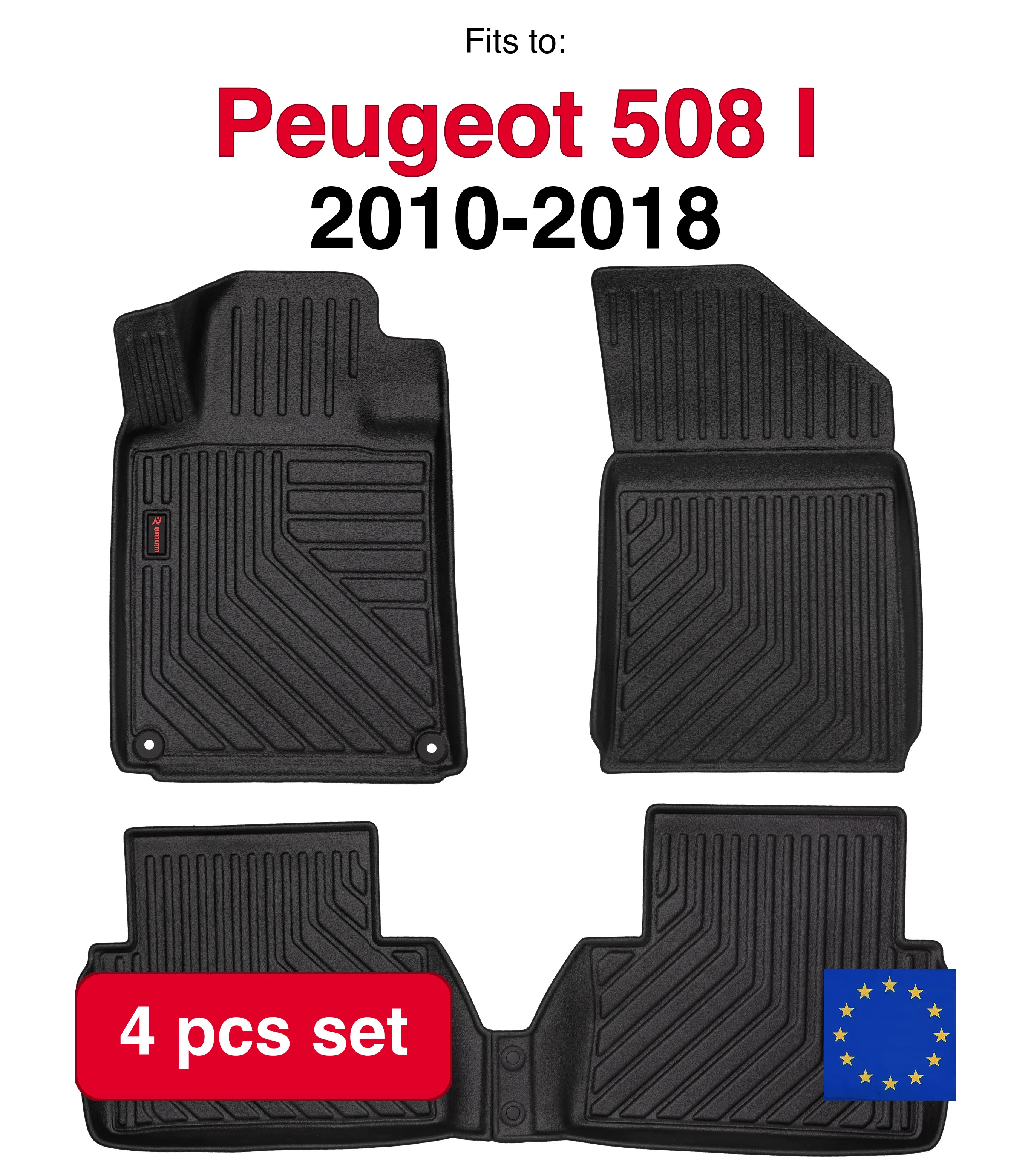 Image of 3D-Gummi-Autoteppiche für Peugeot 508 und Limousine Wagon SW, RXH (2010–2018), schwarze Passform (4 Stück)