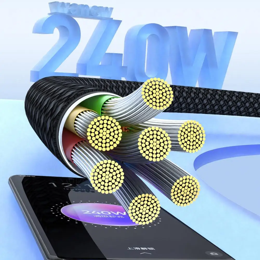 240w Magnetic Fast Charge Cable Braid USB C Cable Retractable Anti-tangles Charging Cord for IPhone Laptop Car Charger Travel