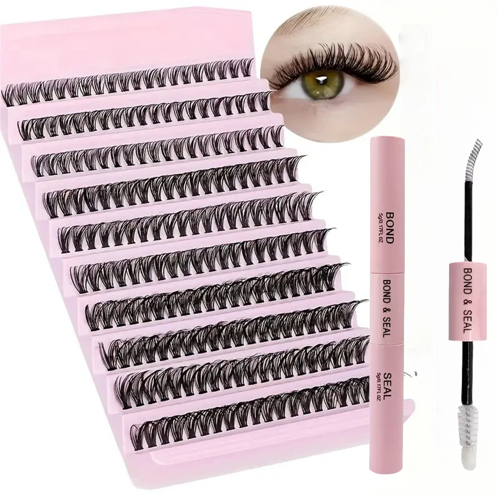DIY eyelash extension kit 200 eyelash clusters with adhesive and sealing, single eyelash set cluster eyelash slender C D curly