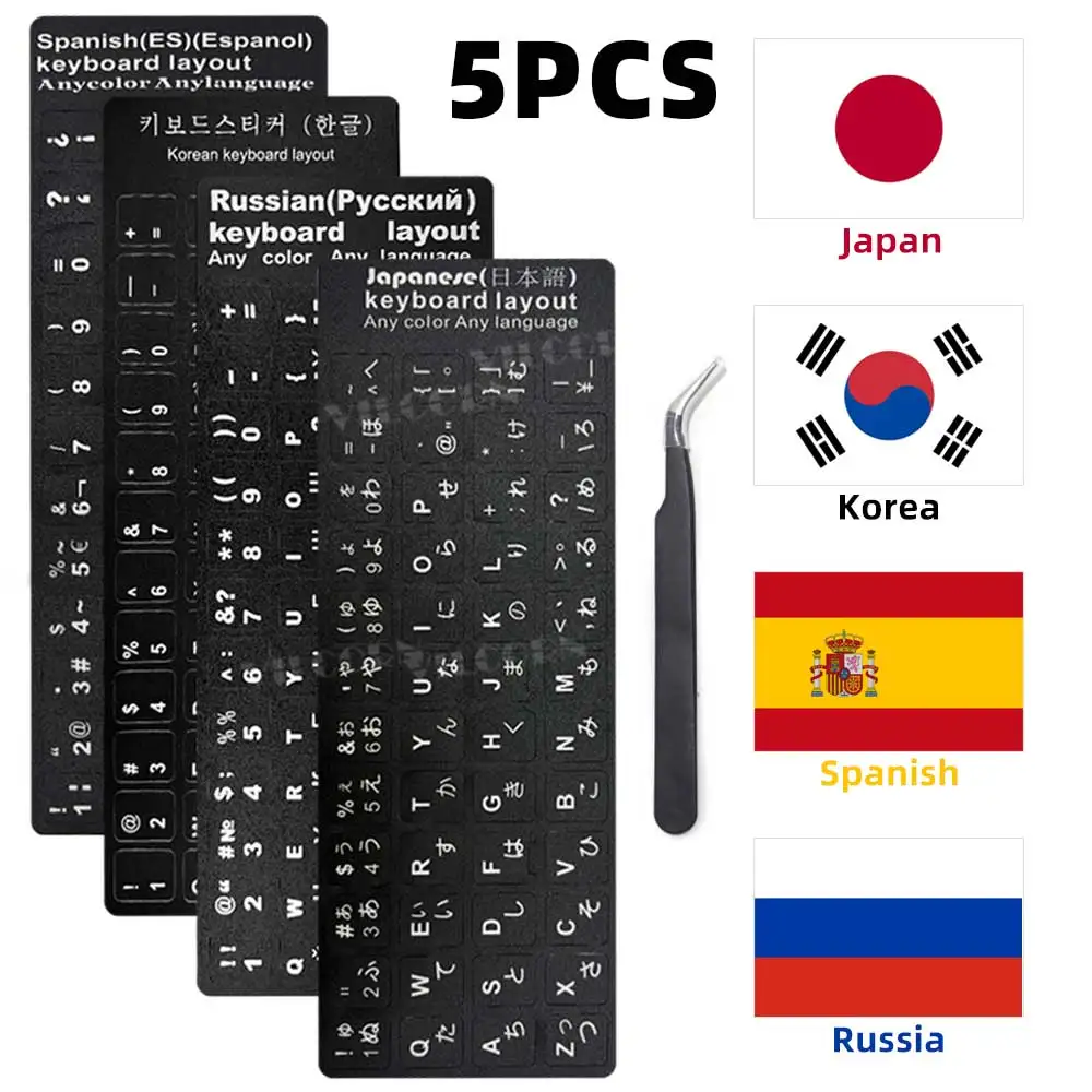 

5PCS Keyboard Letters Replacement Sticker For Korean/Spanish/Russian/Japanese Language for Computer Laptop Notebook Desktop